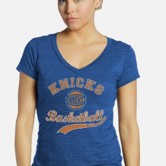 New York Knicks NBA #6 Women's Premier Triblend Modest V-Neck Tee T Shirt NWT - Picture 2 of 3